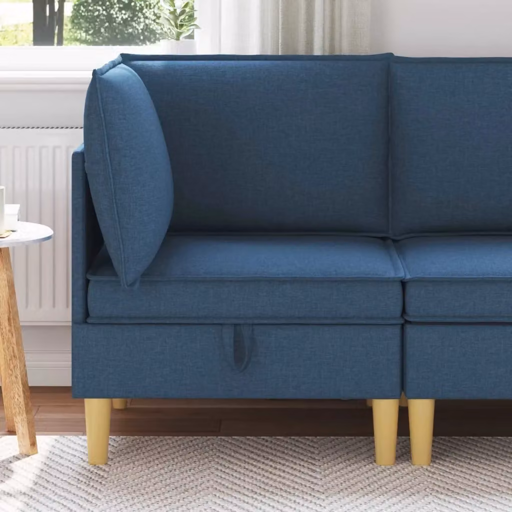 Divano da soggiorno minimalista in tessuto con struttura in legno e contenitore disponibile in marrone o blu – 2