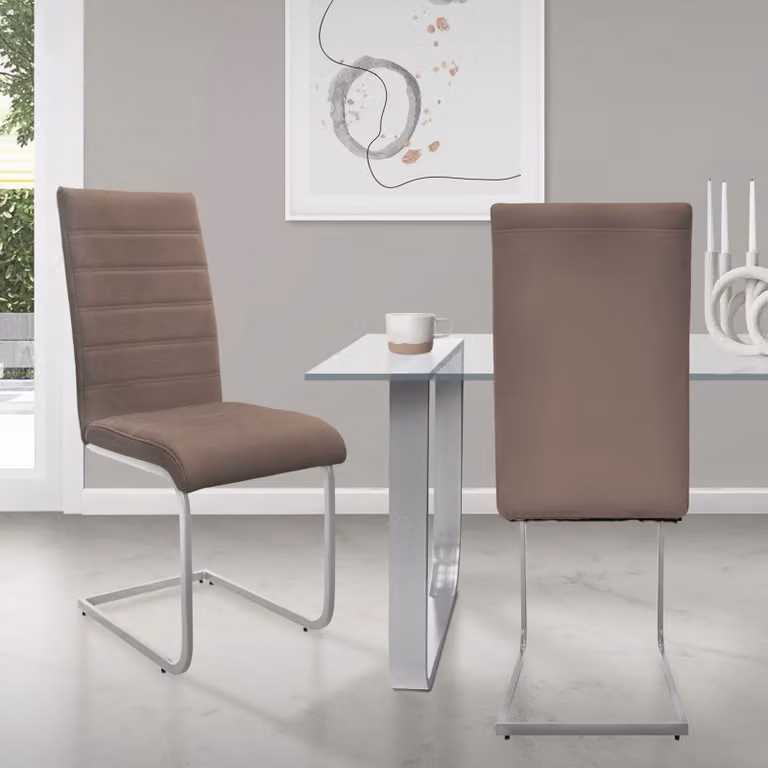 ML-Design set di 2 sedie da pranzo con schienale, marrone, in Pelle finta