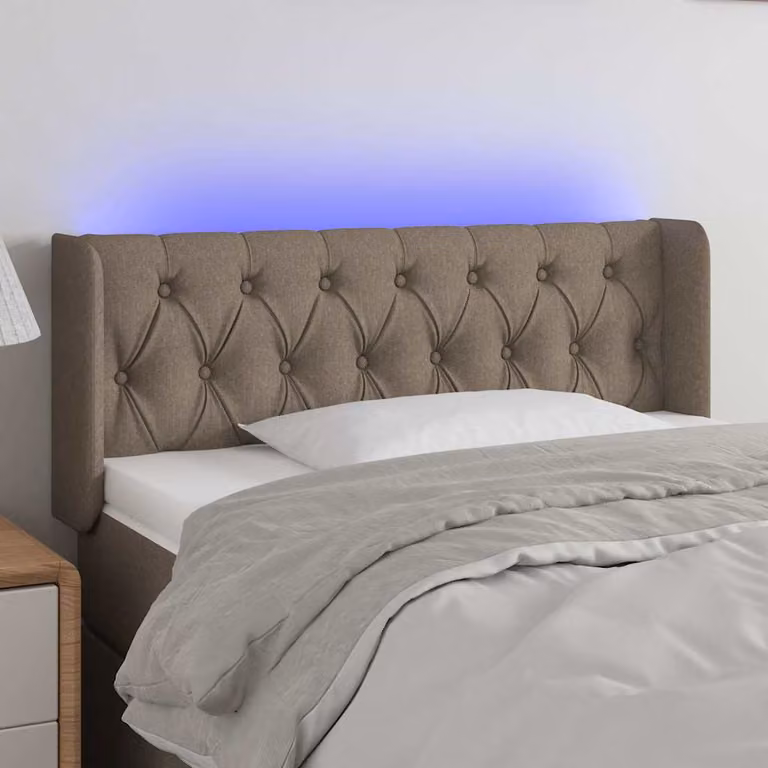 Testiera per letto con LED e porta USB vidaXL in tessuto tortora, L: 103 cm, P: 16 cm, H: 78-88 cm