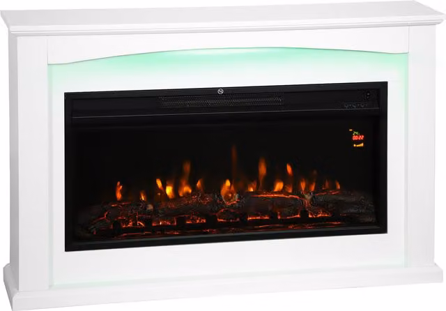Camino elettrico decorativo HOMCOM bianco con effetto fiamma e 5 livelli di luminosità L: 121 cm, P: 25 cm, H: 77 cm