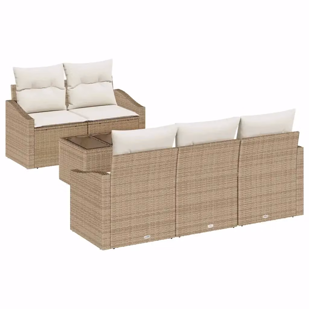 Set di divani da giardino vidaXL in polyrattan beige con cuscini e tavolino da esterno, 6 pezzi – 2