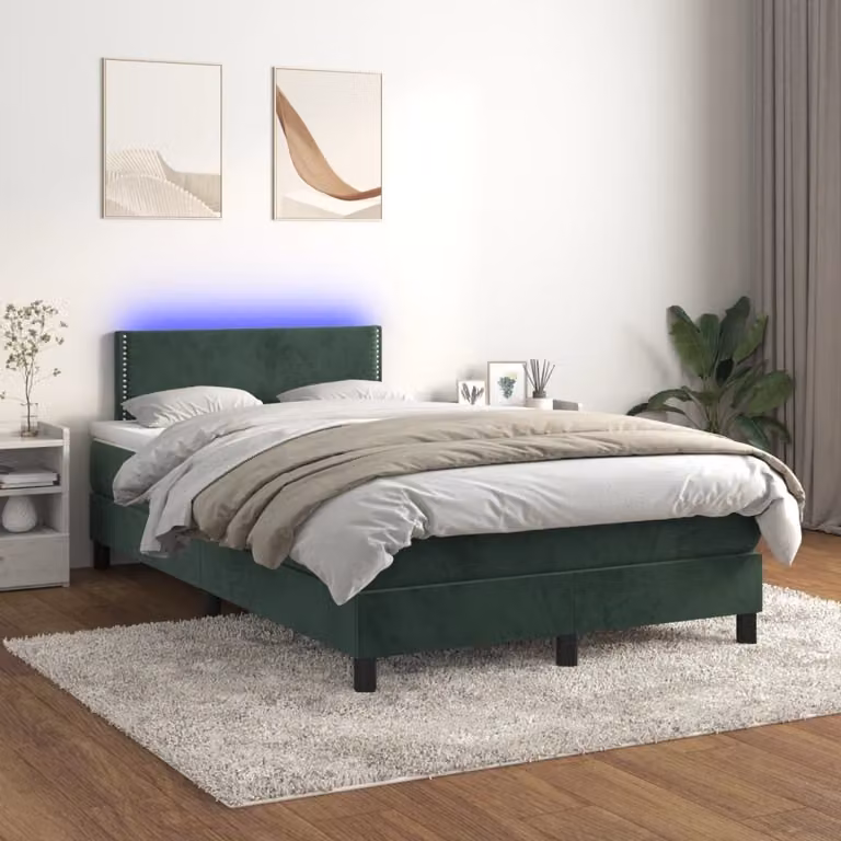 Maison Exclusive - Letto a Molle con Materasso e LED Verde Scuro 120x200cm Velluto