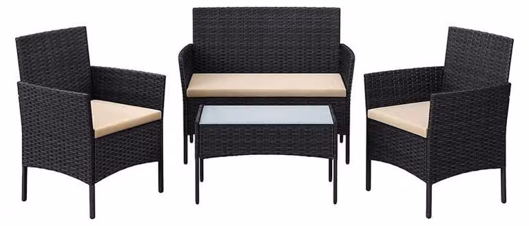 Set di mobili da giardino per esterni – Set lounge in rattan – Nero/Grigio tortora
