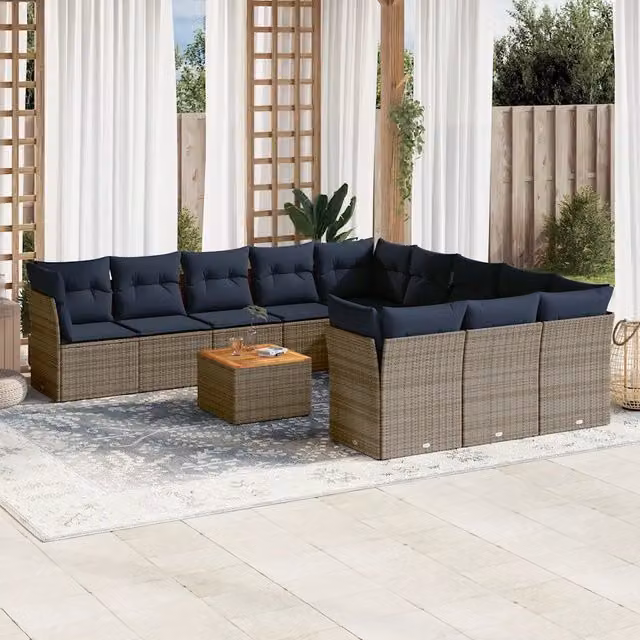 Set Divani da Giardino 12 pz con Cuscini Grigio in Polyrattan 3256243