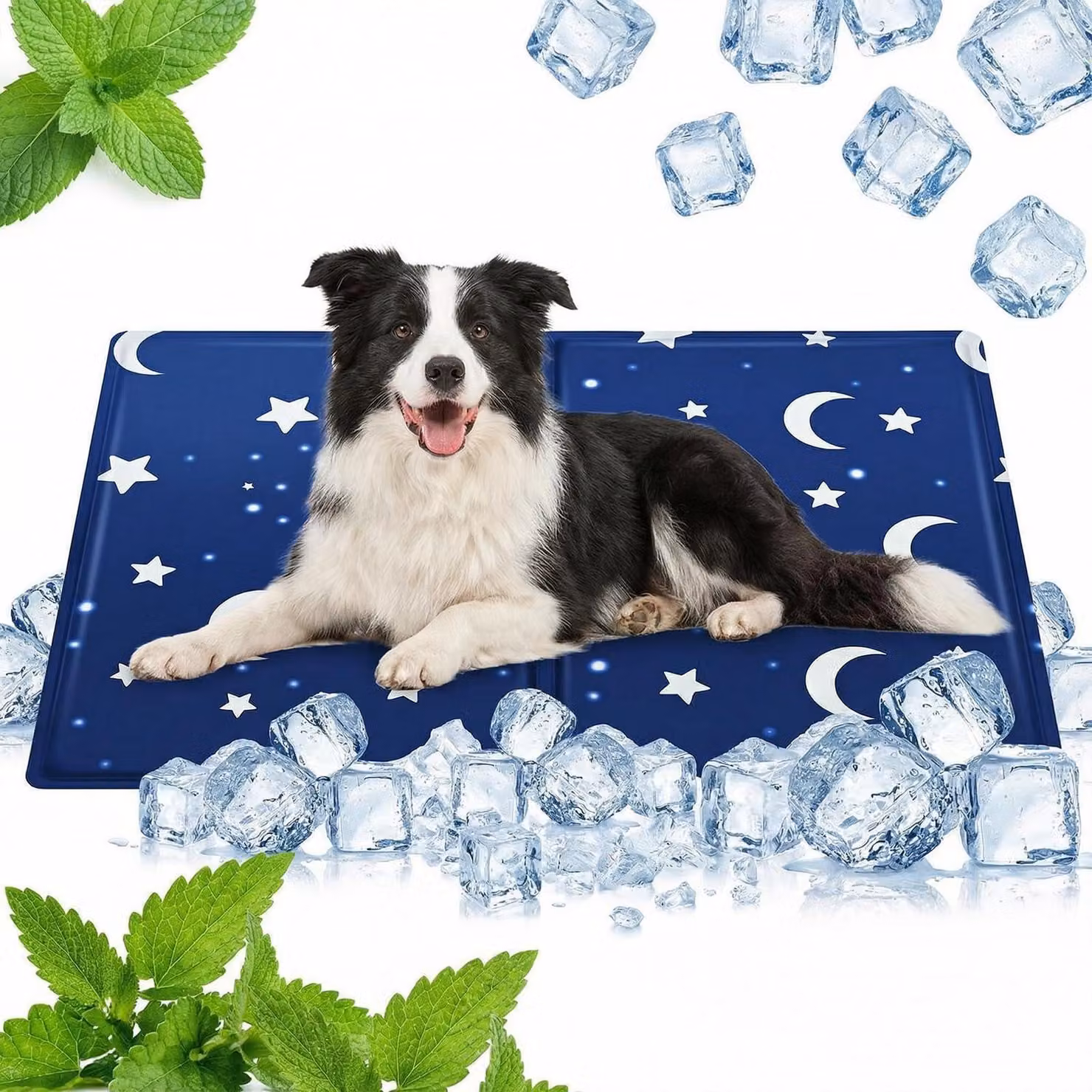 Tappetino refrigerante per cani e gatti, auto-raffreddante, con gel non tossico, pieghevole, 50 x 65 cm, blu scuro