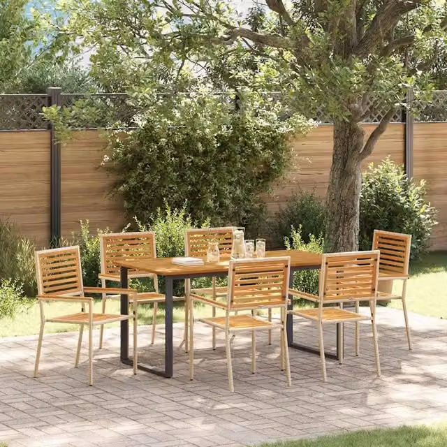 Set da Pranzo per Giardino 7 pz Beige Legno di Acacia Massello 3365462