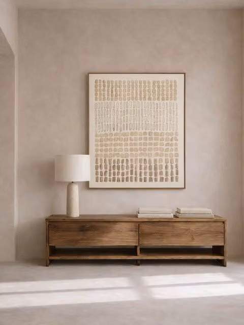 Mobile TV Kenay Home in legno massello di pino, colore beige e marrone