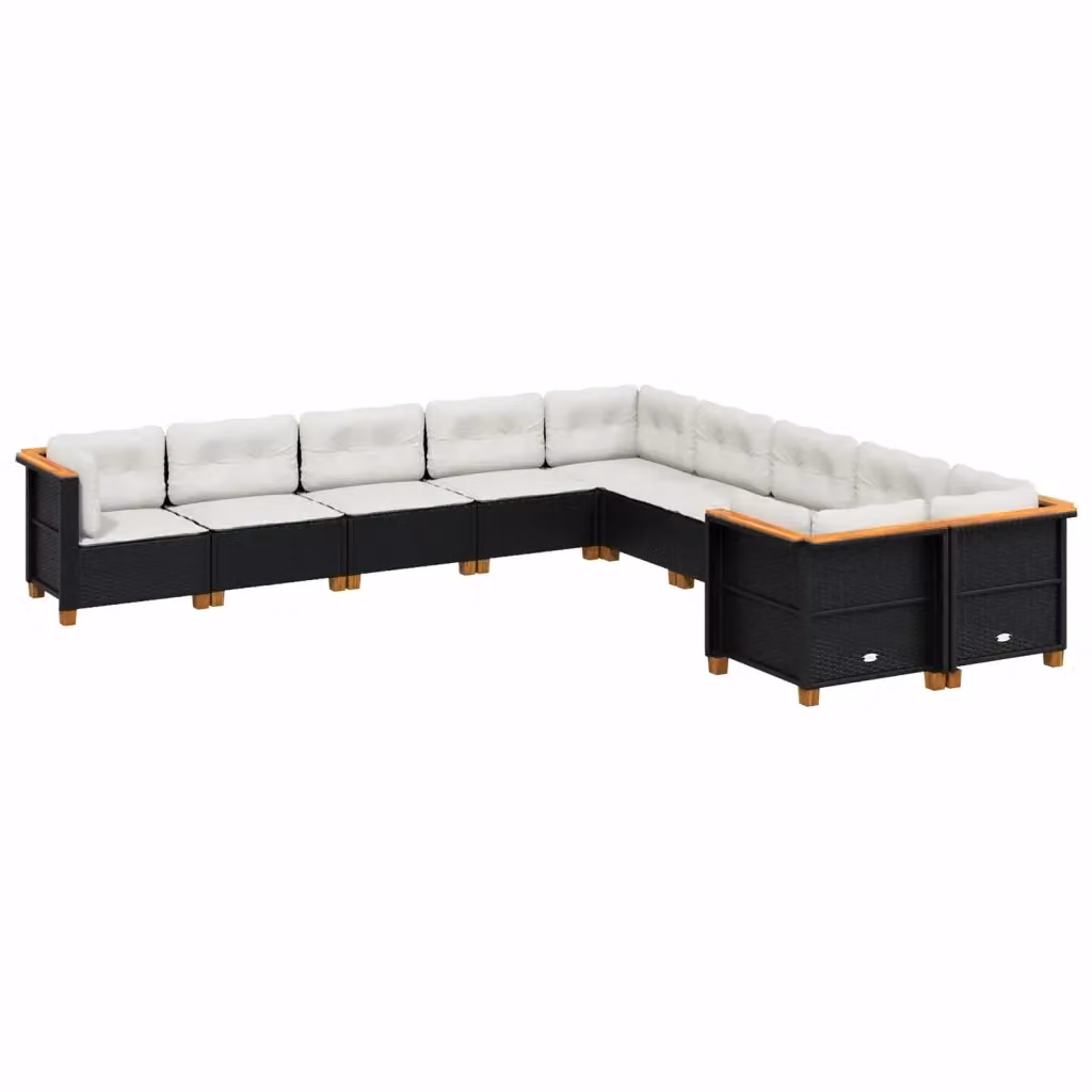 Set di Divani da Giardino a Forma di U vidaXL in Polyrattan Nero con Cuscini Imbottiti e Rivestimenti Rimovibili – 2