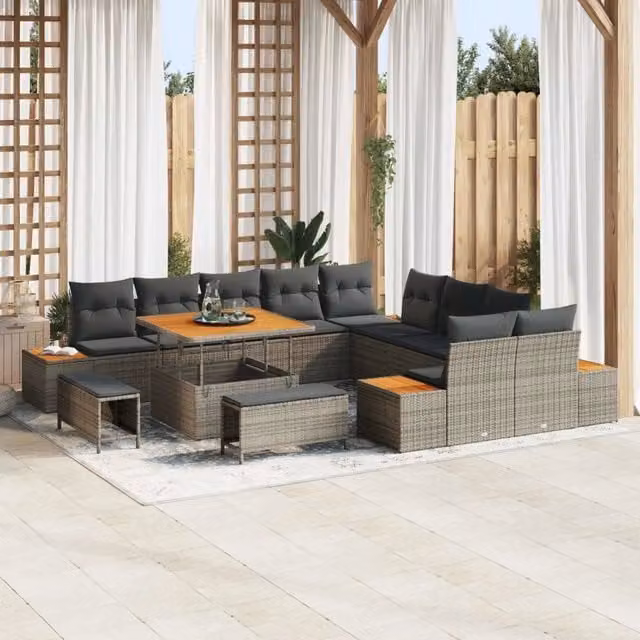 Set Divano da Giardino Moderno vidaXL Grigio con Cuscini e Tavolino da esterno a forma di U