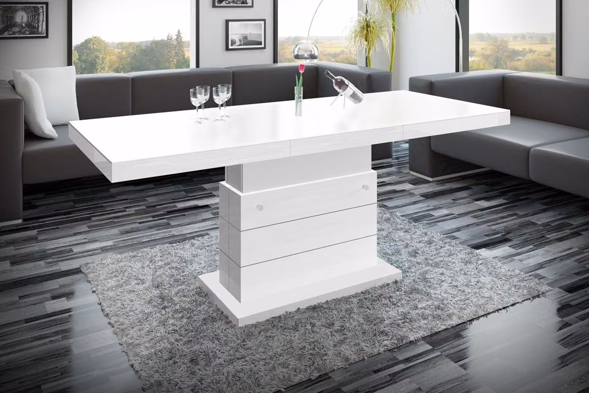 Tavolino di design H-333, regolabile in altezza e allungabile, tavolo da pranzo