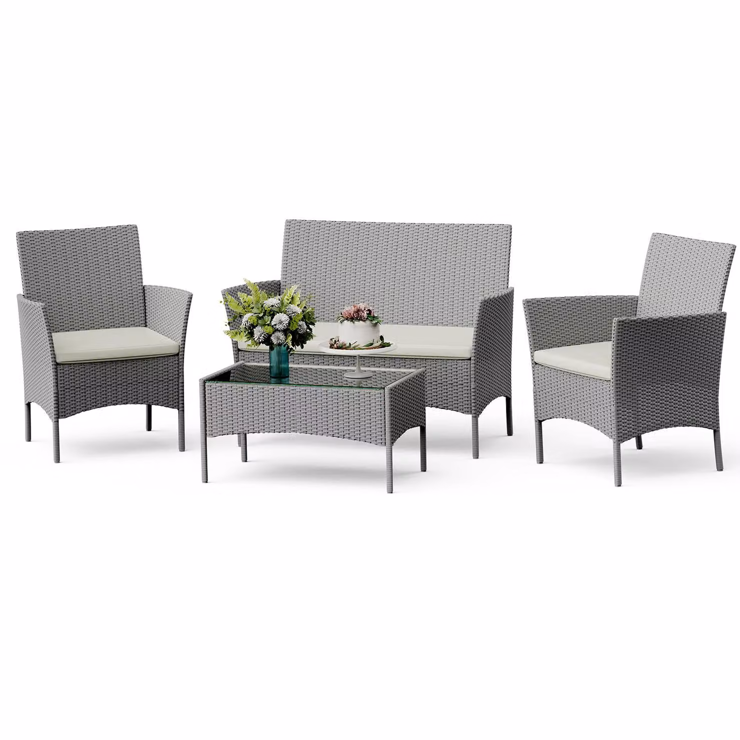 Set da giardino 4 pezzi - Set da giardino in polyrattan resistente alle intemperie per 4 persone - Set di mobili da giardino per esterni in rattan, set di mobili da giardino per 4 persone