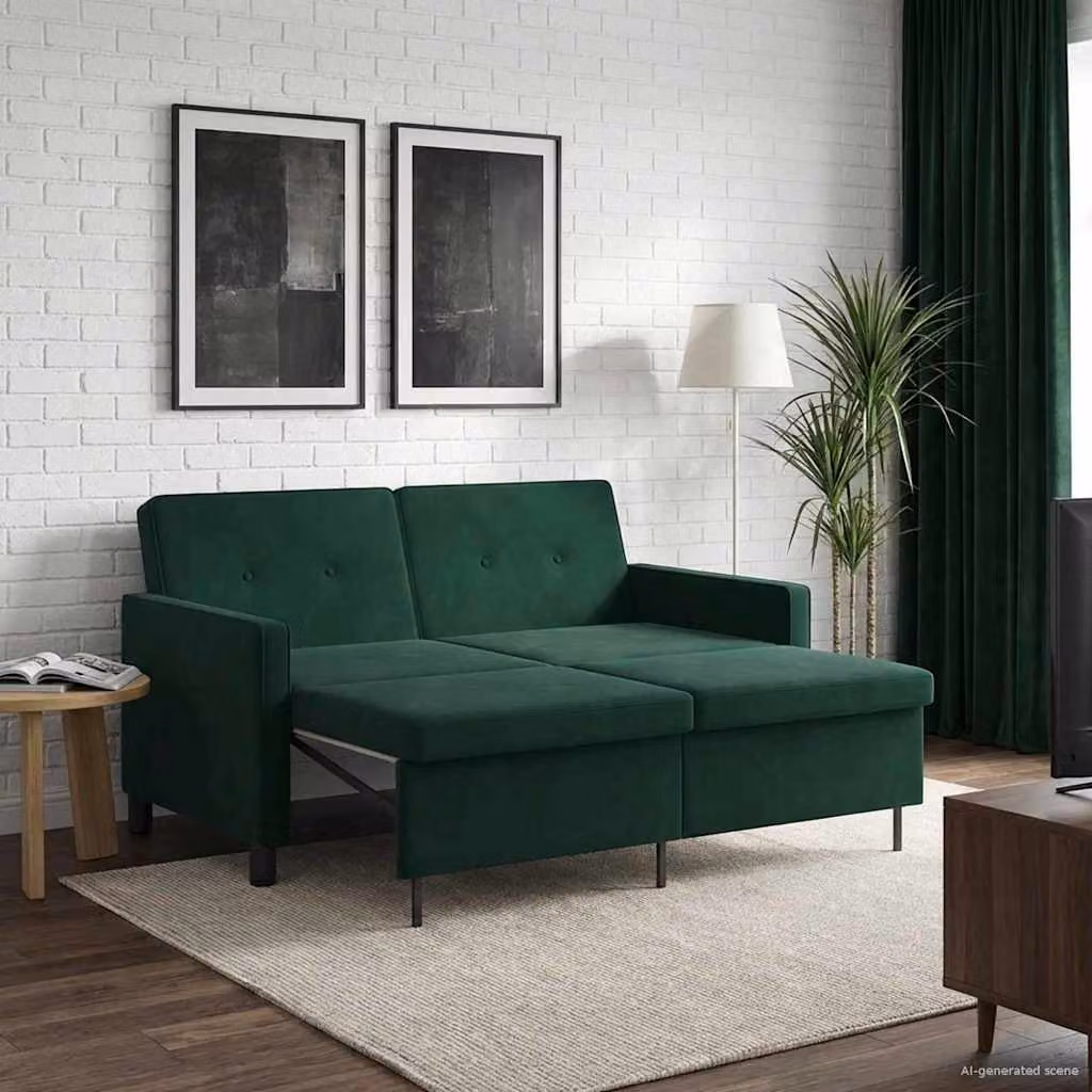 vidaXL Divano letto Verde Scuro Tessuto