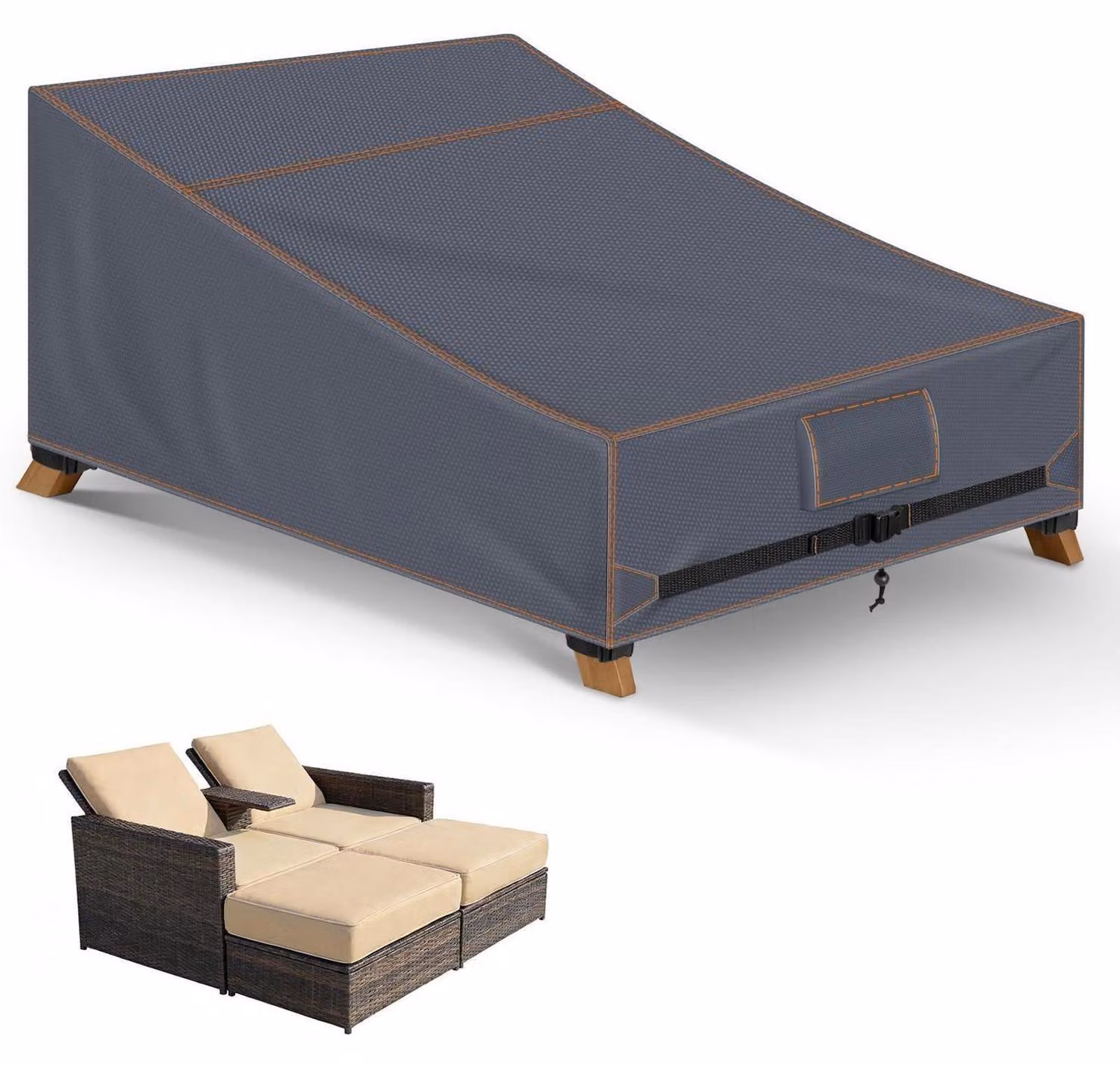 Copertura protettiva per poltrona da giardino a due posti, dimensioni 205 x 130 x 40/90 cm, colore grigio