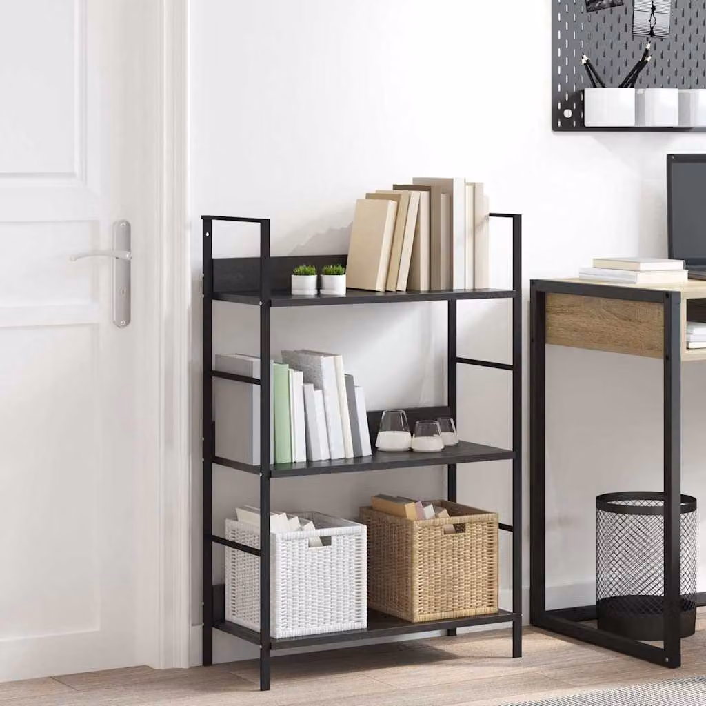 Scaffale per libri vidaXL in stile industriale con 3 ripiani, colore nero, L 60 cm x P 27,6 cm x H 90,5 cm