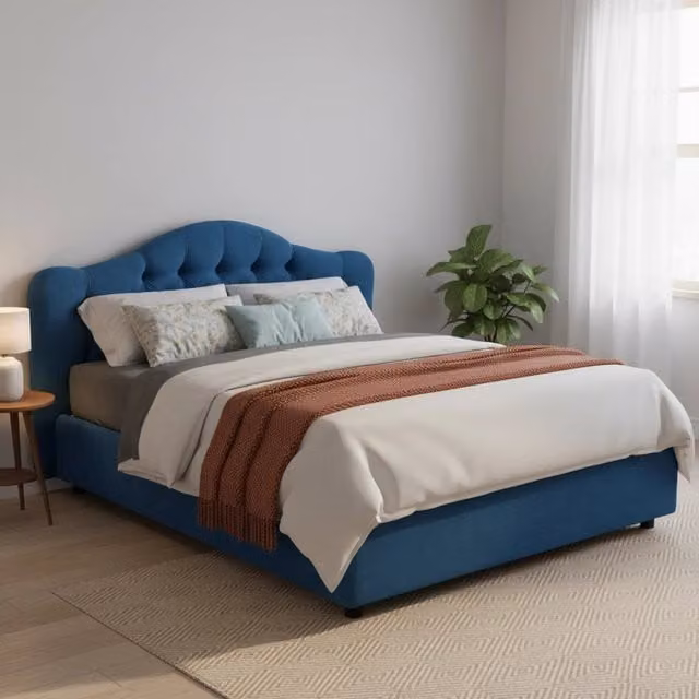 Letto Matrimoniale Aly DMORA in Tessuto Blu e Nero con Struttura in Metallo L/P/H: 160 x 200 x 115 cm