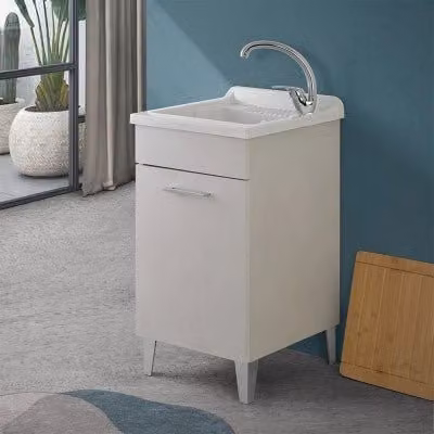 Mobile lavatoio Moon con vasca in resina e kit di scarico, colore grigio calce, L: 45 cm, P: 50 cm