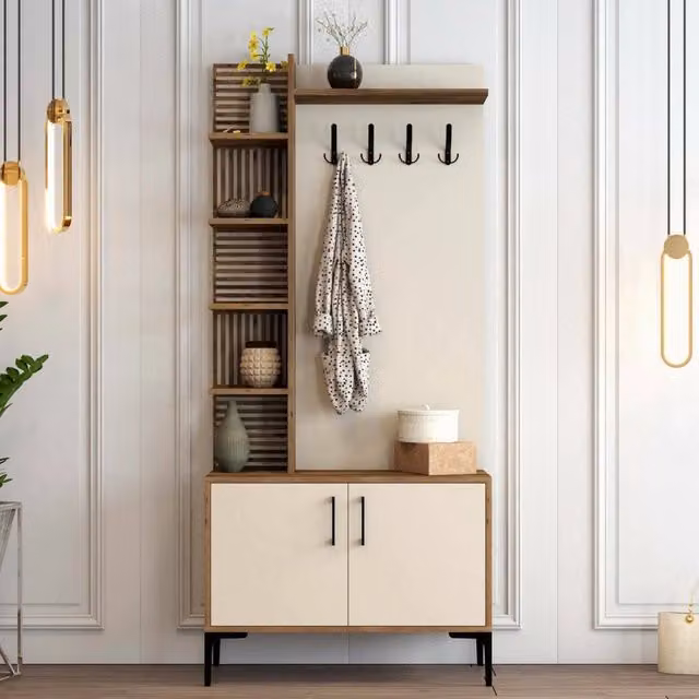 DMORA Loredana Mobile da Ingresso Moderno con Ripiani e Ante a Battente, Marrone e Bianco, L: 90 cm, P: 35 cm, H: 200 cm – 1