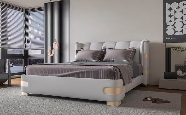 Graunes Schlafzimmer Bett Designer Doppelbett Edelstahlelemente