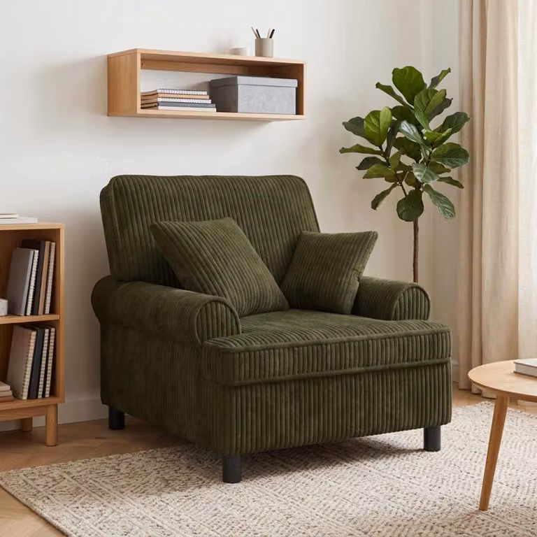 Poltrona lounge moderna vidaXL verde con cuscini in tessuto e struttura mista