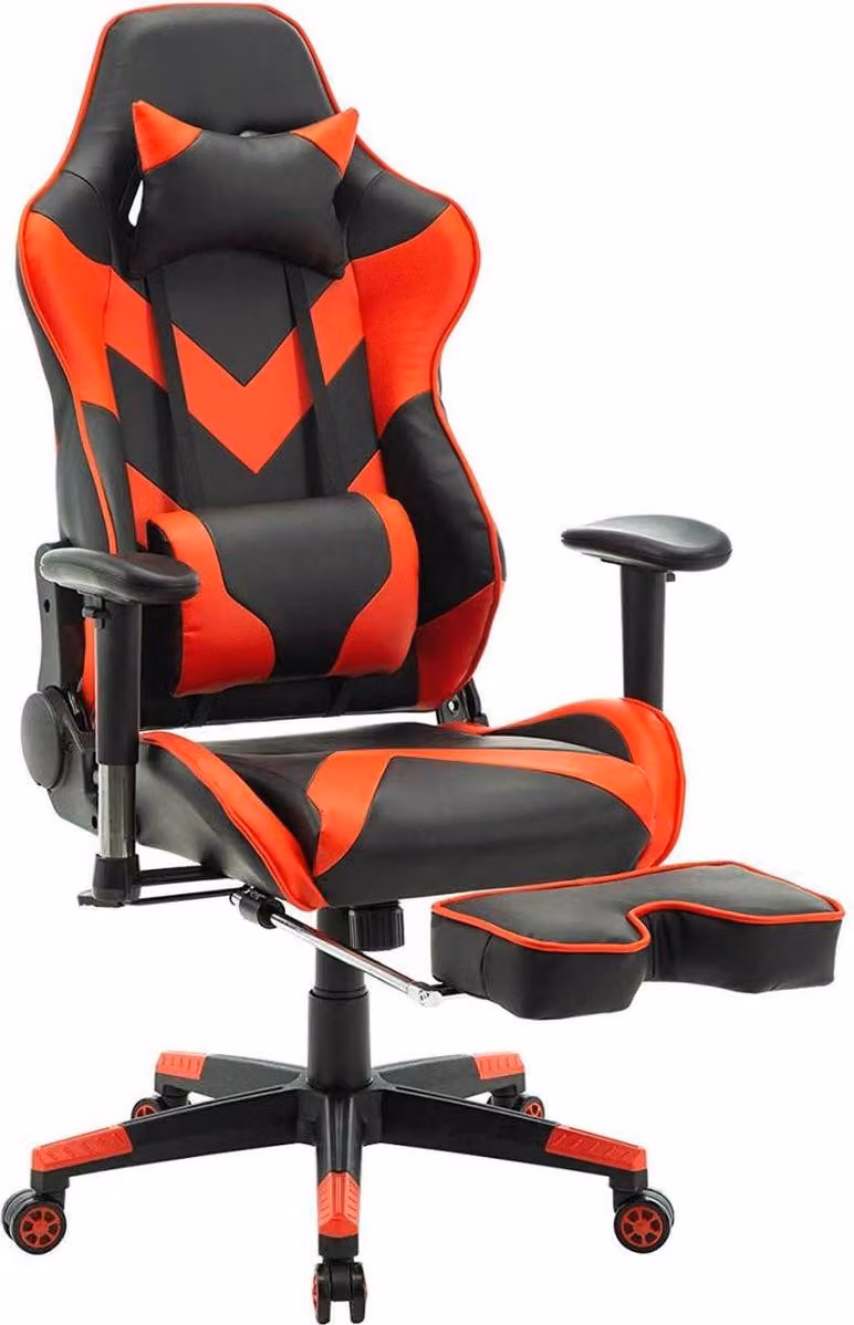 Sedia da gioco Luxe - Con poggiapiedi - Rosso - Regolabile in altezza - Sedia da ufficio ergonomica - Pelle finta