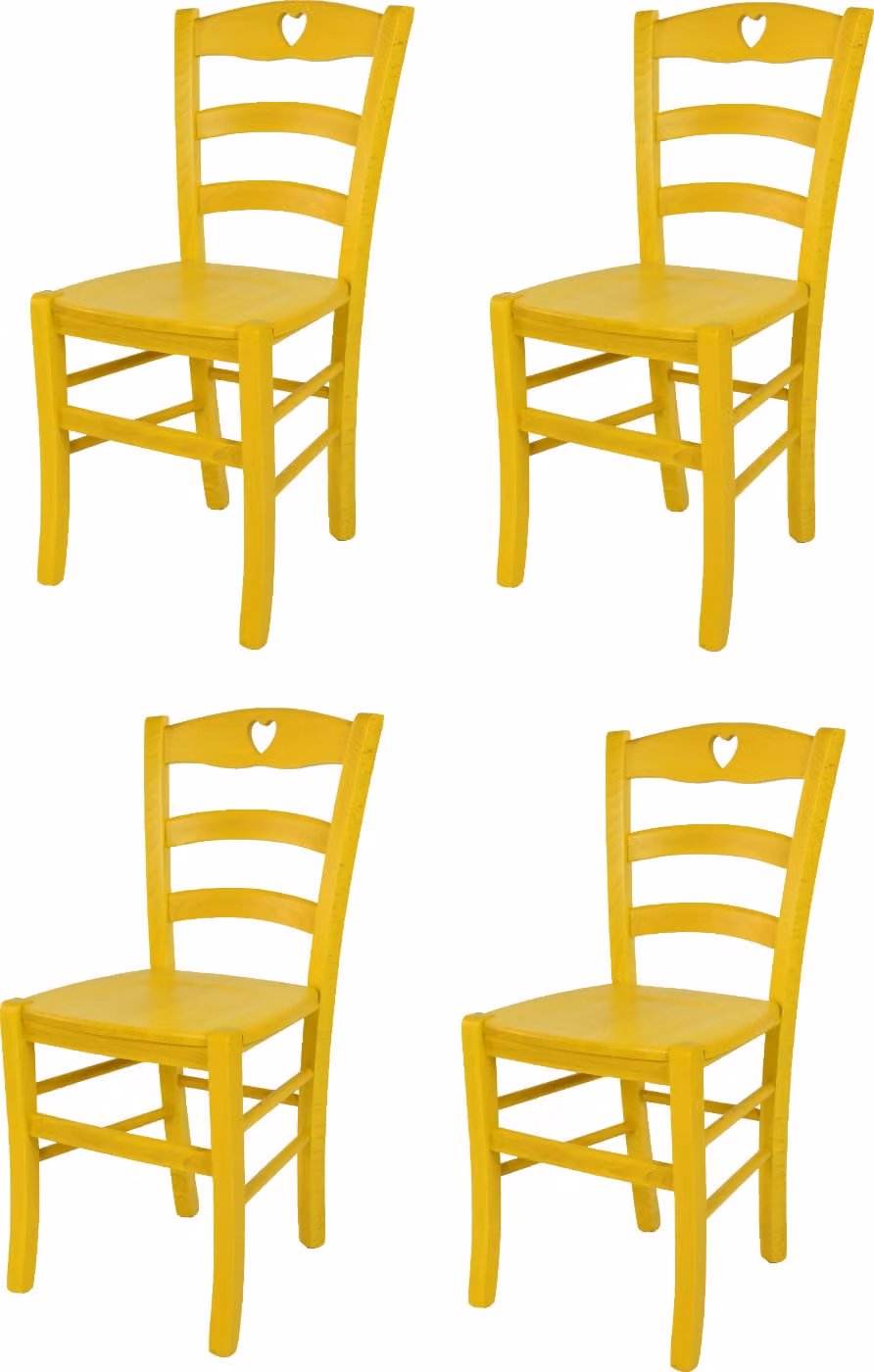 t m c s Tommychairs - Set di 4 sedie CUORE per cucina e sala da pranzo, struttura robusta in legno di faggio, laccata in colore giallo anilina e seduta in legno