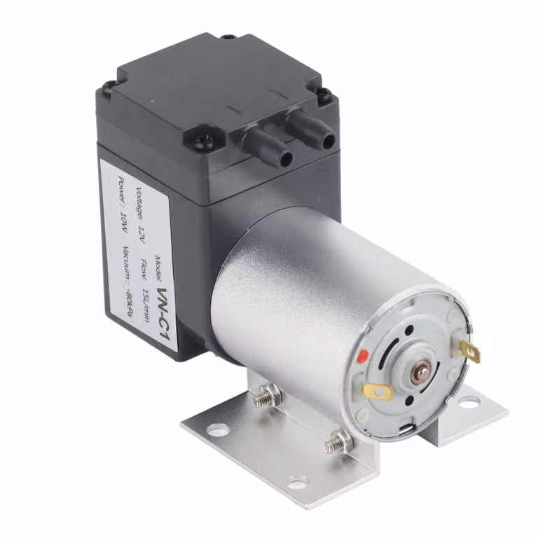 Pompa aspirante a vuoto con supporto, depressione -80 kPa, 10 W, CC 24 V/CC 12 V