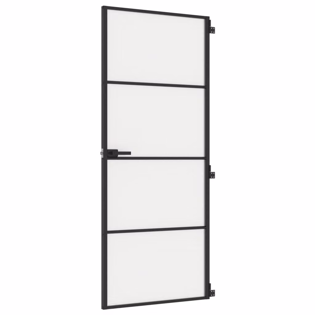Porta Interni Sottile Nera 83x201,5cm Vetro Temperato Alluminio