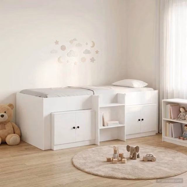Struttura Letto Loft con Mobile con archiviazione 3 pz Bianco 3423390