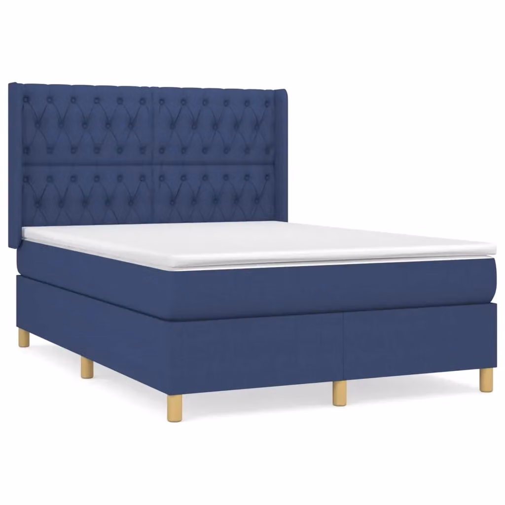 Letto Ibrido vidaXL con Giroletto a Molle e Materasso in Tessuto Blu e Bianco L/P/H: 193 x 147 x 128 cm – 2