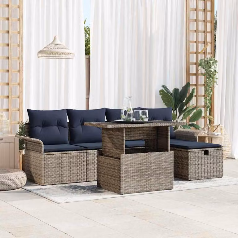 Maison Exclusive - Set da giardino composto da 6 pezzi, divano, colore grigio, realizzato in rattan sintetico