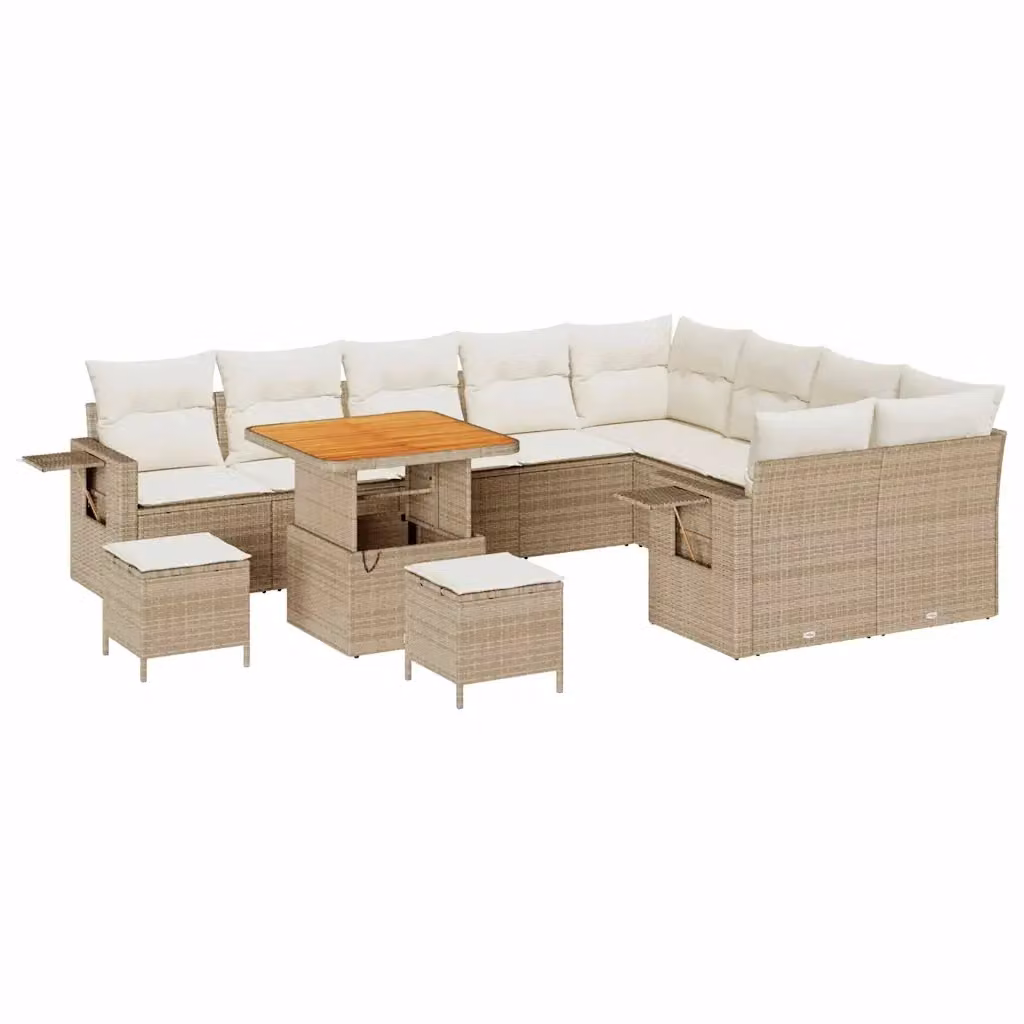 Set Divano da Giardino vidaXL a forma a U con 12 pezzi, Beige e Bianco, con struttura in metallo e cuscini inclusi – 2