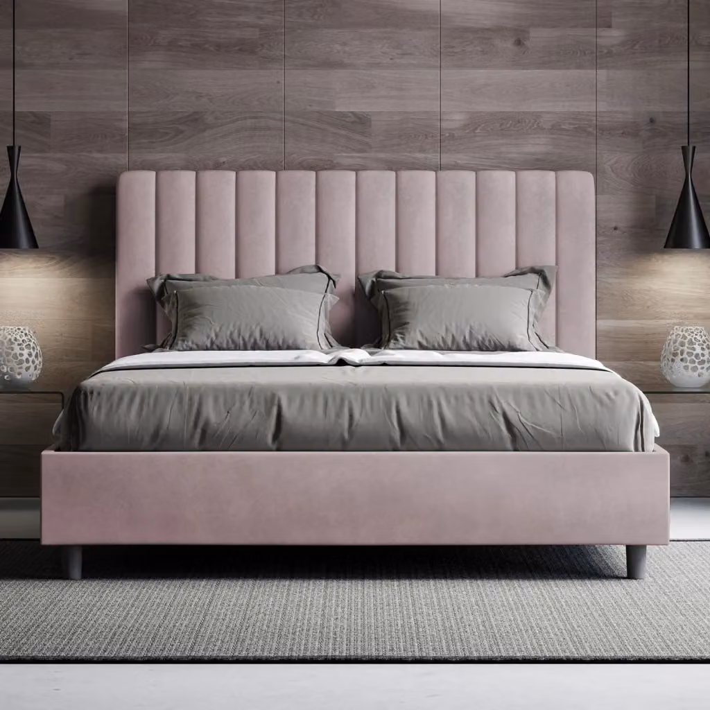 Letto Matrimoniale Agueda Giordanoshop con Contenitore e Rete, Imbottito in Microfibra, Colore Glicine, L/P/H: 160 x 190 x 122 cm – 2