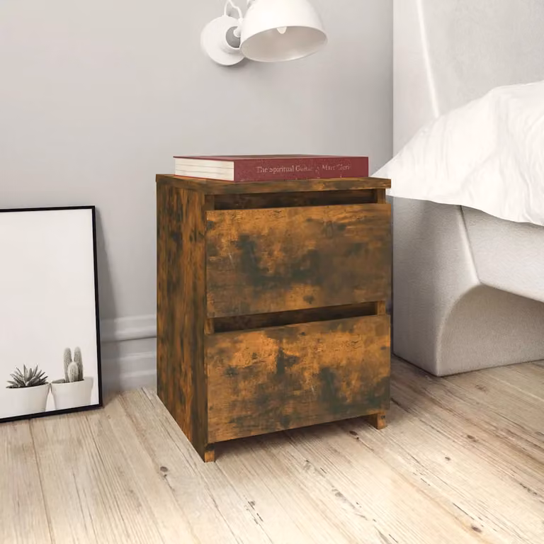 Set di 2 comodini vidaXL in legno multistrato e MDF, colore rovere affumicato, L 30 cm x P 30 cm x H 40 cm