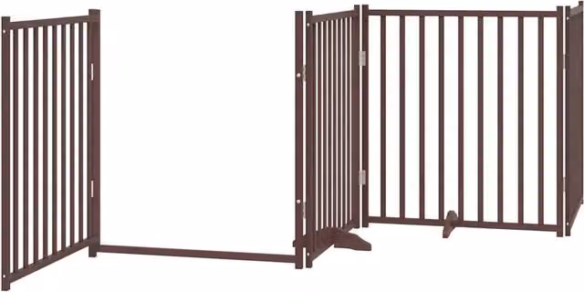 Cancelletto di sicurezza per cani con 4 pannelli in legno massello di abete marrone 02_0023312