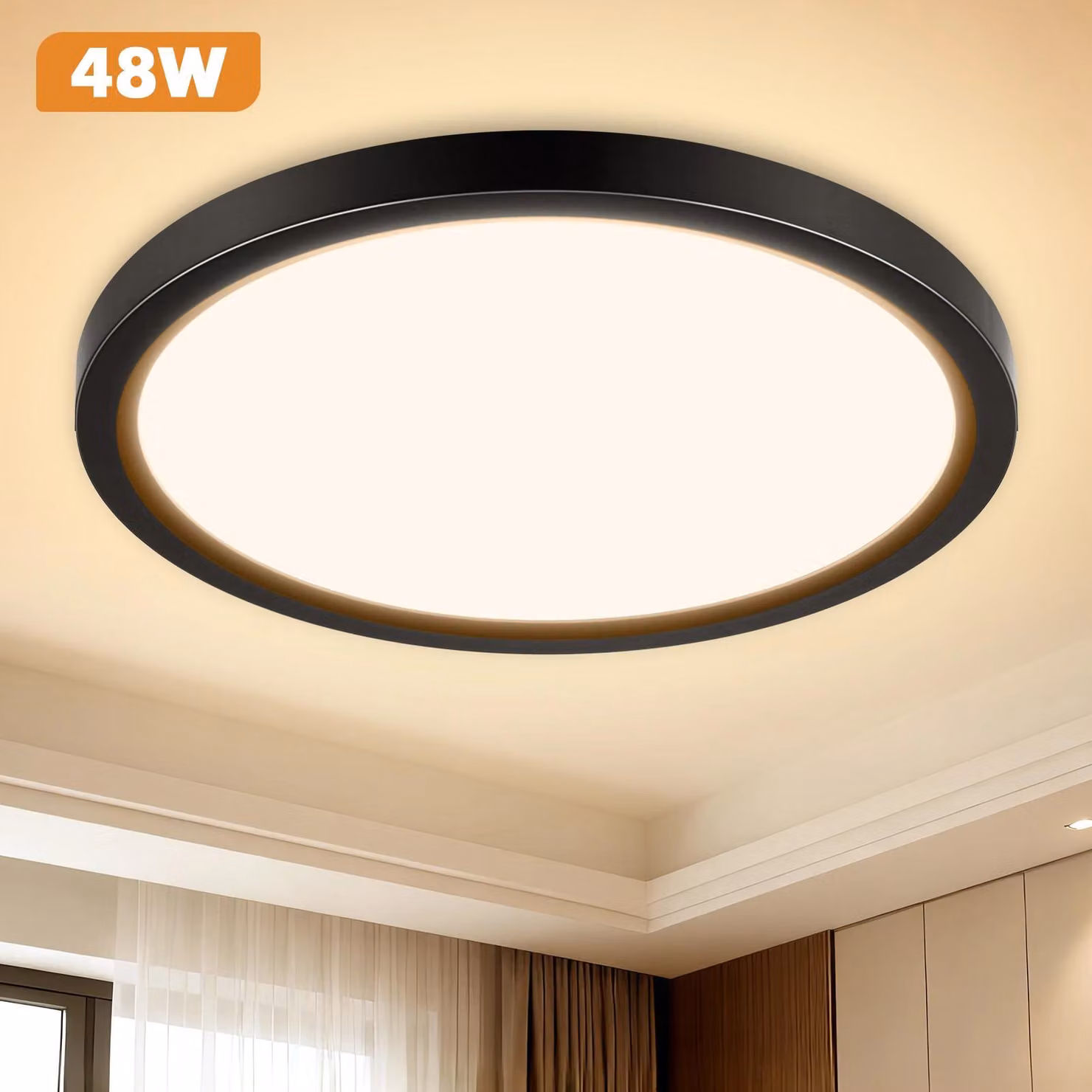 Pannello LED a soffitto ultra-sottile - 48 W - 3000 K (luce bianca calda) - Confezione da 2 - Materiale: ferro e acrilico - Non dimmerabile - Colore: nero