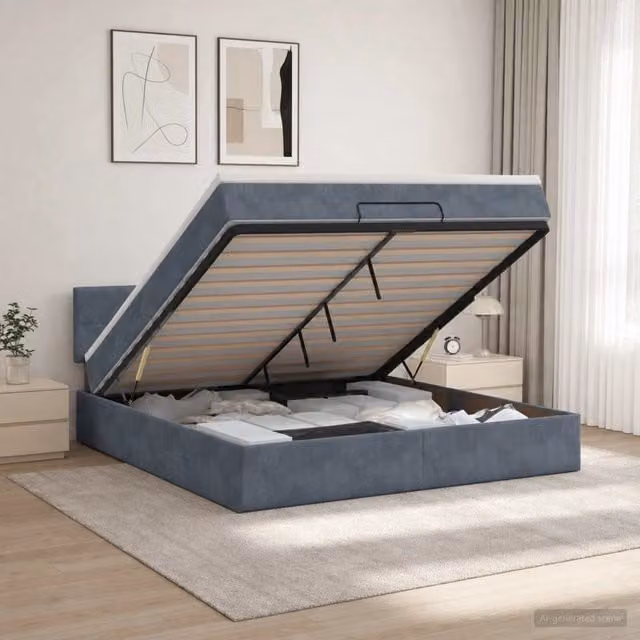 Letto ottomano con materasso vidaXL in velluto grigio e bianco L/P/H: 140 x 190 x 144 cm – 1