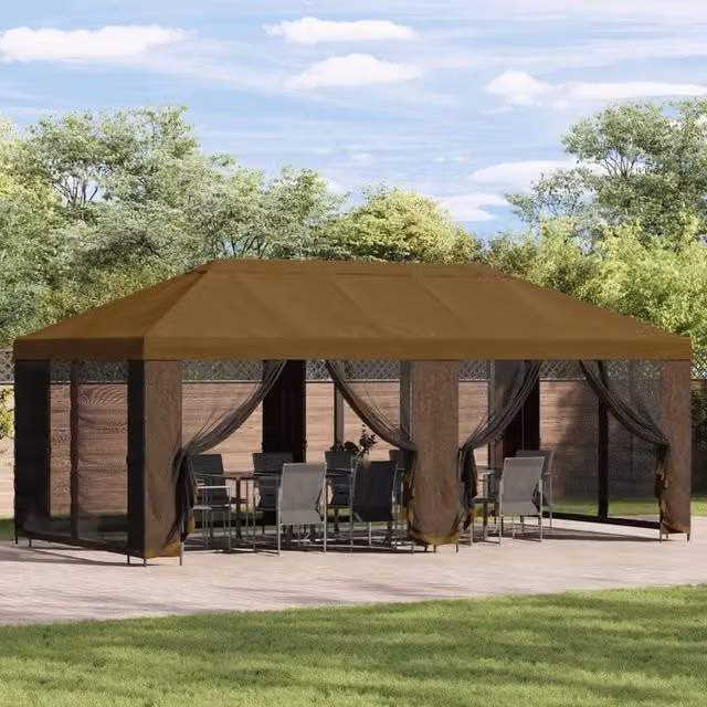Gazebo da giardino con pareti laterali 6 x 3 m Tortora 3376024