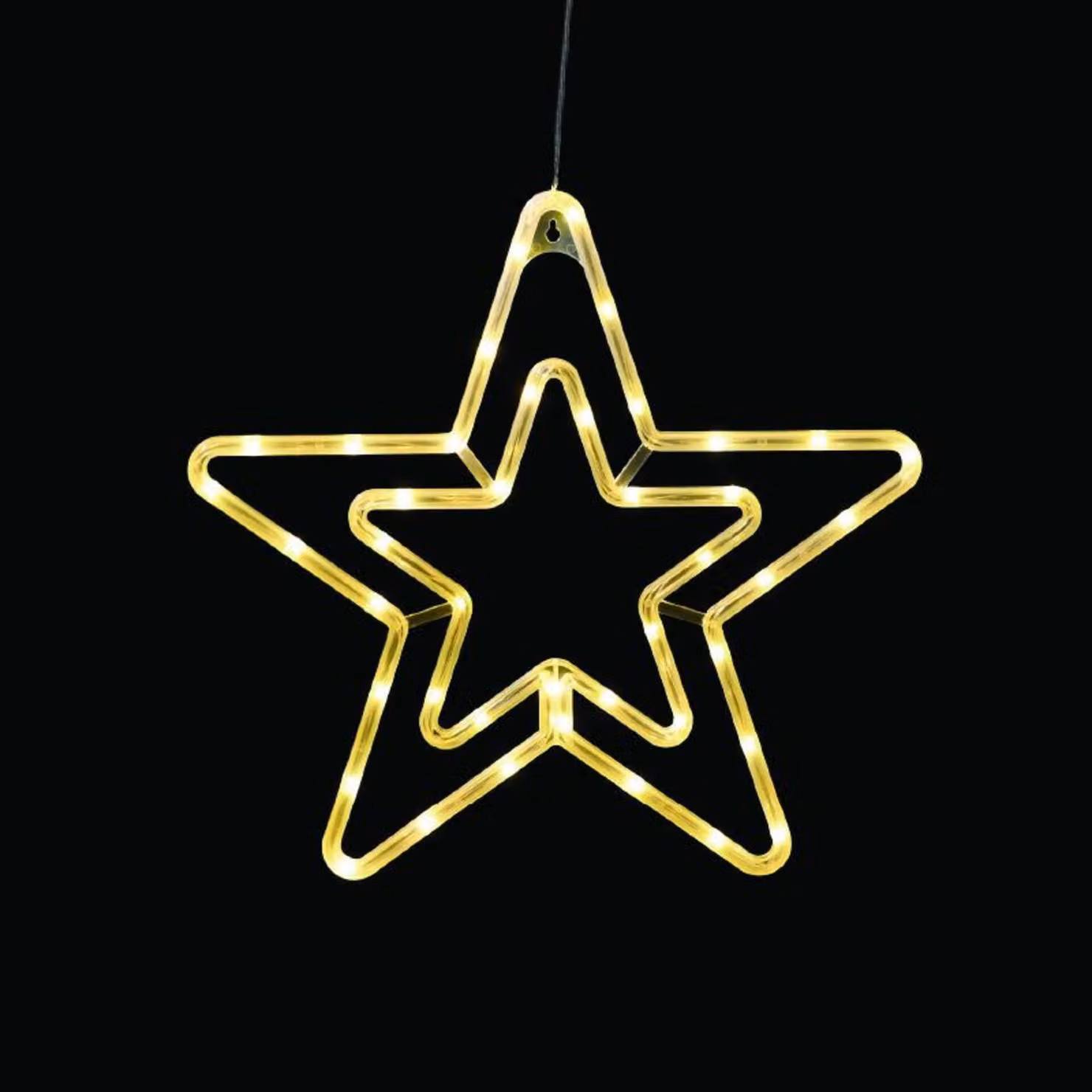 ACA Stella di Natale illuminata da appendere, 42 LED, luce bianca calda, alimentazione a batterie (3xAA) o tramite porta USB, grado di protezione IP20, 36 x 0,7 x 34 cm, X04421331