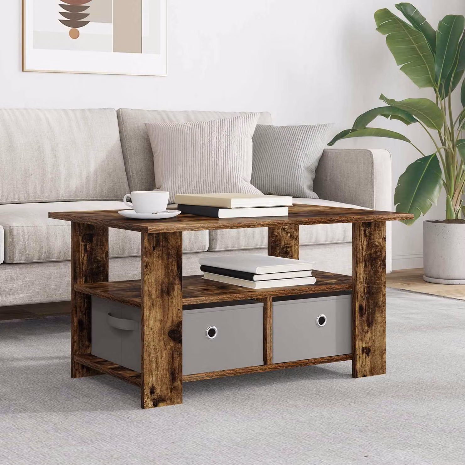 Maison Exclusive - Tavolino da caffè in legno impiallacciato noce, dimensioni 77 x 55 x 42 cm