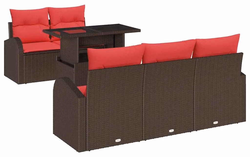 Set Divano da Giardino con cuscino 6 pcs Marrone polyrattan