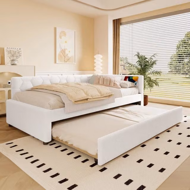 Daybett con funzione divano letto in velluto bianco 90x200 cm
