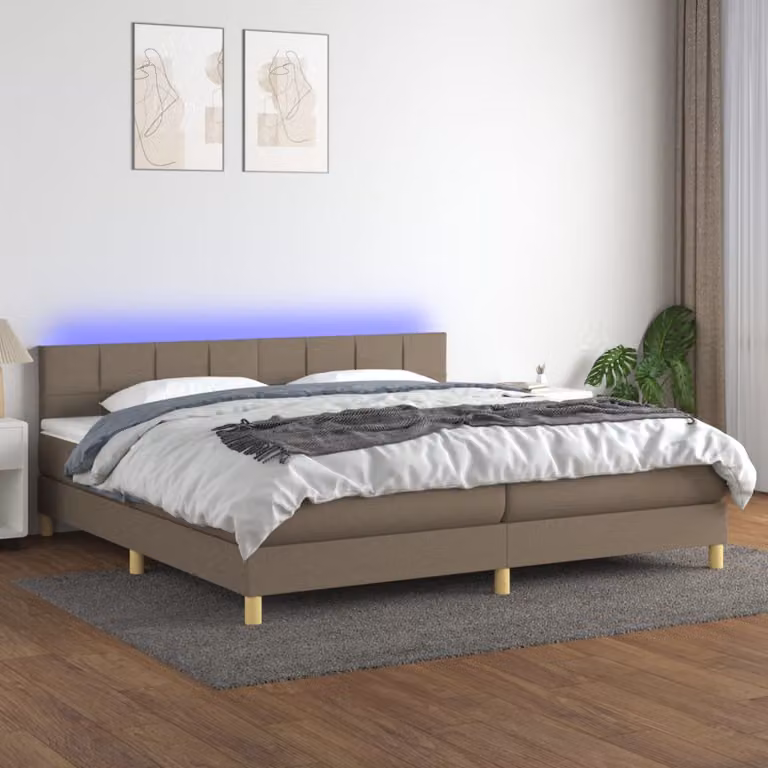Letto Ibrido con Materasso a Molle Insacchettate e Illuminazione LED vidaXL, Colore Tortora, L/P/H: 200 x 200 x 88 cm