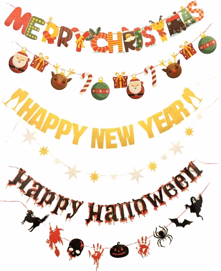 Set di ghirlande Natale Capodanno Halloween Banner Decorazioni per feste Confezione da 3 pezzi
