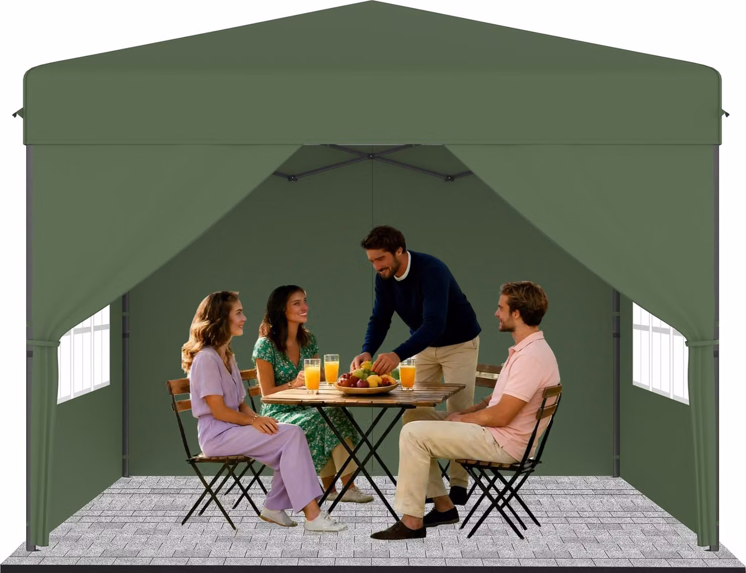 QEENTOE, gazebo pop-up pieghevole 3x3 metri, verde, con pareti laterali, altezza regolabile da 240 a 260 cm, impermeabile e resistente alle intemperie, con protezione UV, ideale per giardino, campeggio e matrimoni