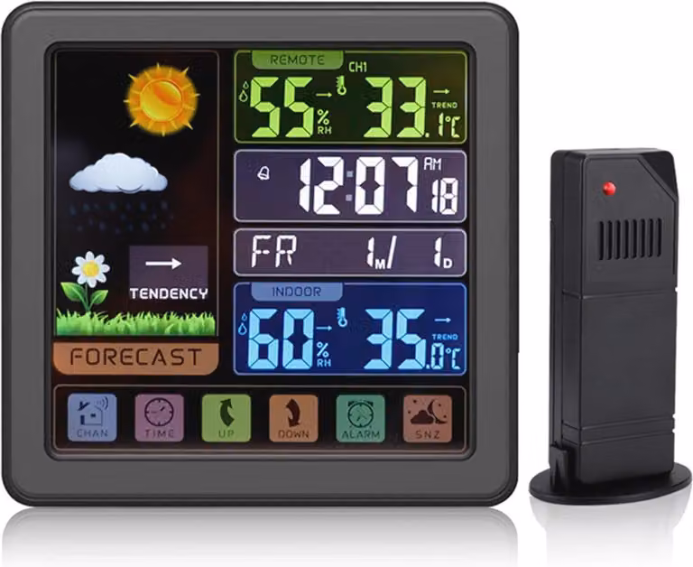 Stazione meteorologica digitale con display a colori e previsioni del tempo