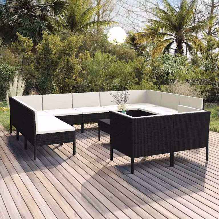 Set Divani da Giardino vidaXL a Forma di L con Tavolino e Cuscini, Colore Nero e Bianco