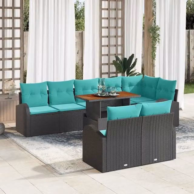 Set Divano da Giardino 9 pz Nero Poly Rattan 3358342