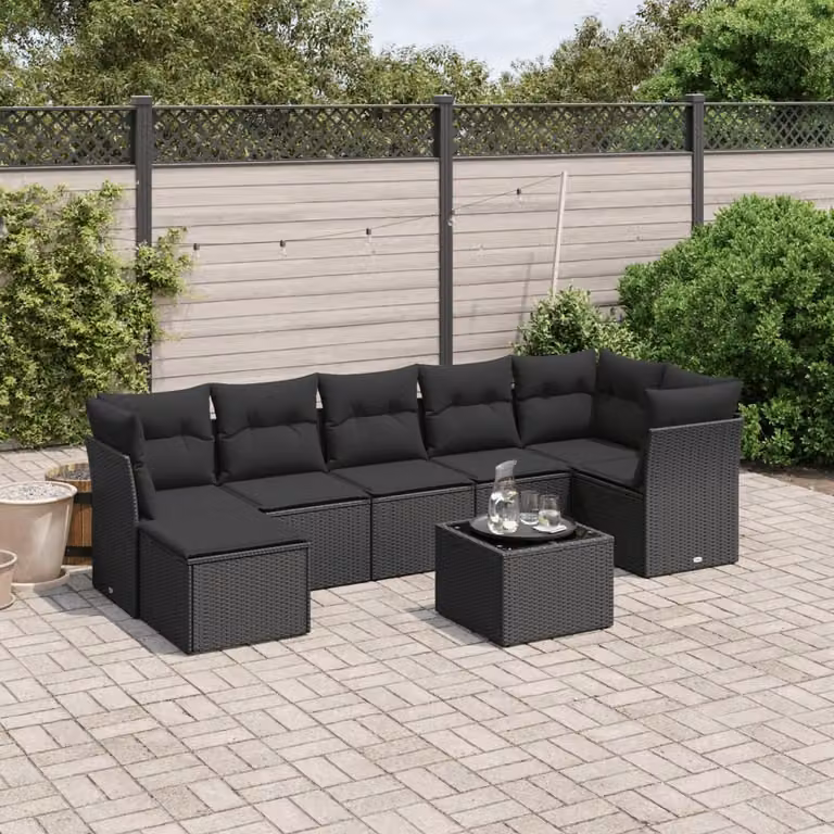 Maison Exclusive - Set da giardino 8 pezzi con cuscini in polyrattan nero