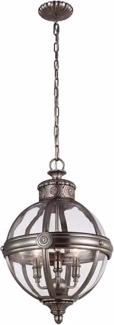 Lampadario Industrial Nordico Adams FEISS in Acciaio Nichel Antico e Vetro Trasparente con 3 Luci E14 Color Argento