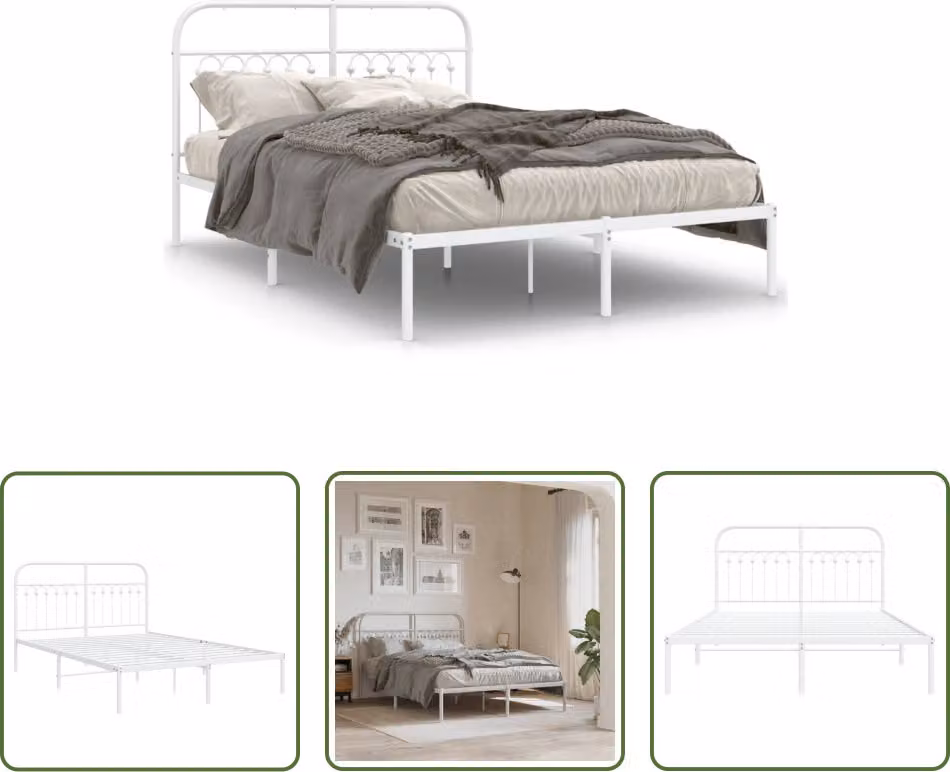 The Living Store Struttura letto con testiera in metallo bianco 140x190 cm